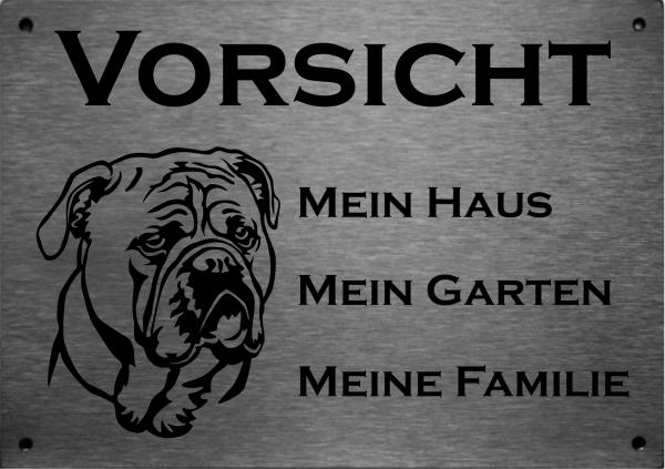 Edelstahl Warnschild Continental Bulldog VORSICHT Mein Haus mein Garten meine Familie